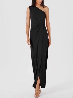 NWT Calvin Klein one shoulder draped black gown size 4